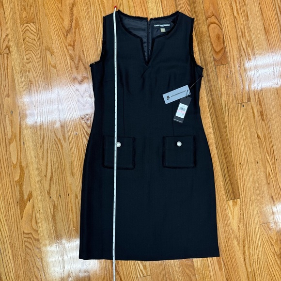NWT Karl Lagerfeld Black Tweed Sheath Dress with Fringe Detail - Picture 4 of 12